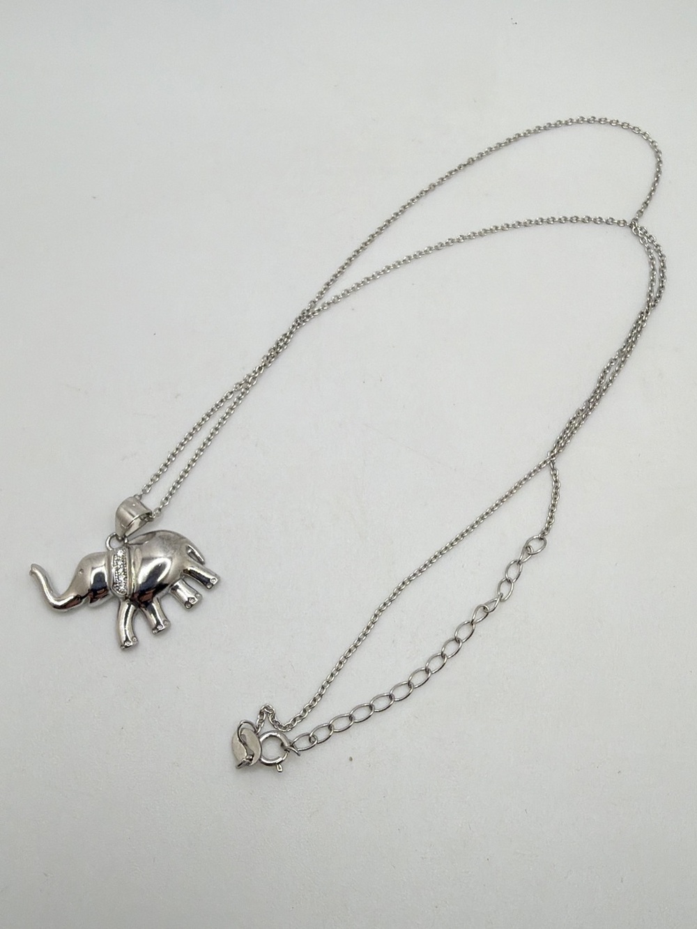 up to 20" Sterling silver Elephant and cubic zirconia pendant, necklace!